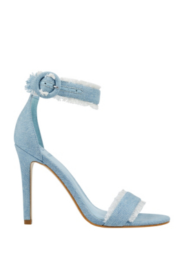 Pollee Frayed Denim Heels | GUESS.com