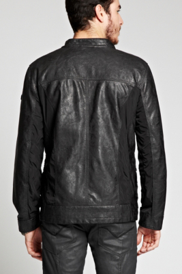 Hooded Faux-Leather Trim Jacket | GUESS.com