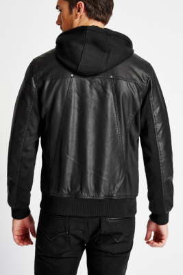 FauxLeather Hooded Moto Jacket