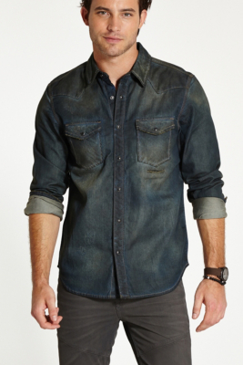 Logan Regular-Fit Long-Sleeve Denim Shirt | GUESS.com