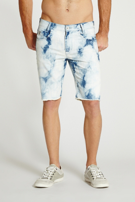 Slim Tapered Denim Shorts in Marble Wash