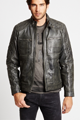 guess brown leather jacket mens