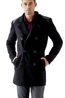 double breasted belted wool blend coat guess