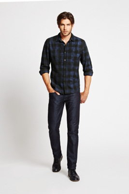 Long-Sleeve Slim-Fit Herringbone 