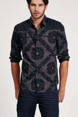 Nash Long-Sleeve Bandana-Print Slim-Fit Shirt | GUESS.com