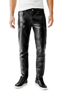 Slim Tapered Leather Moto Pants | GUESS.com