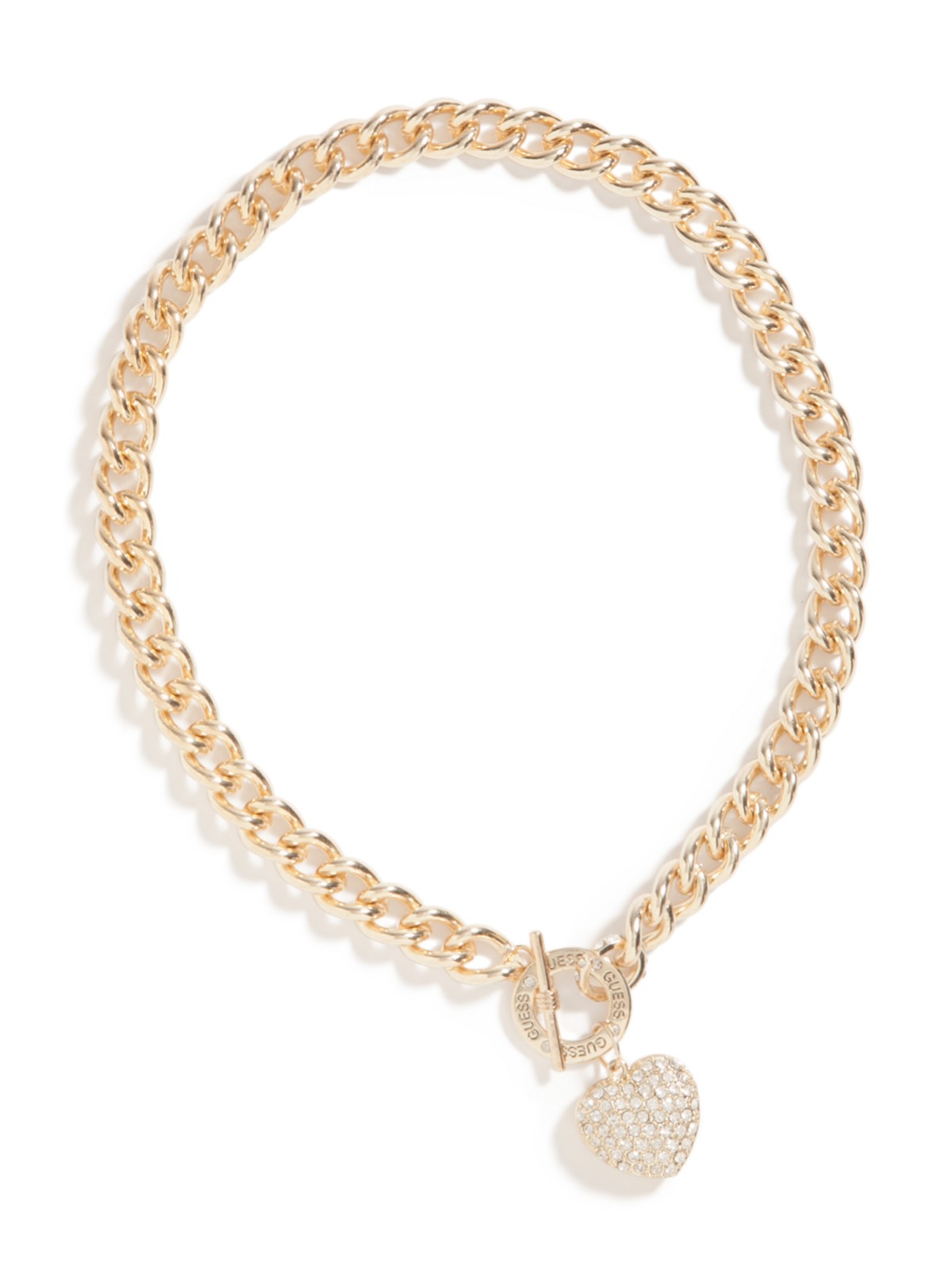 GUESS Gold-Tone Rhinestone Heart Necklace | eBay