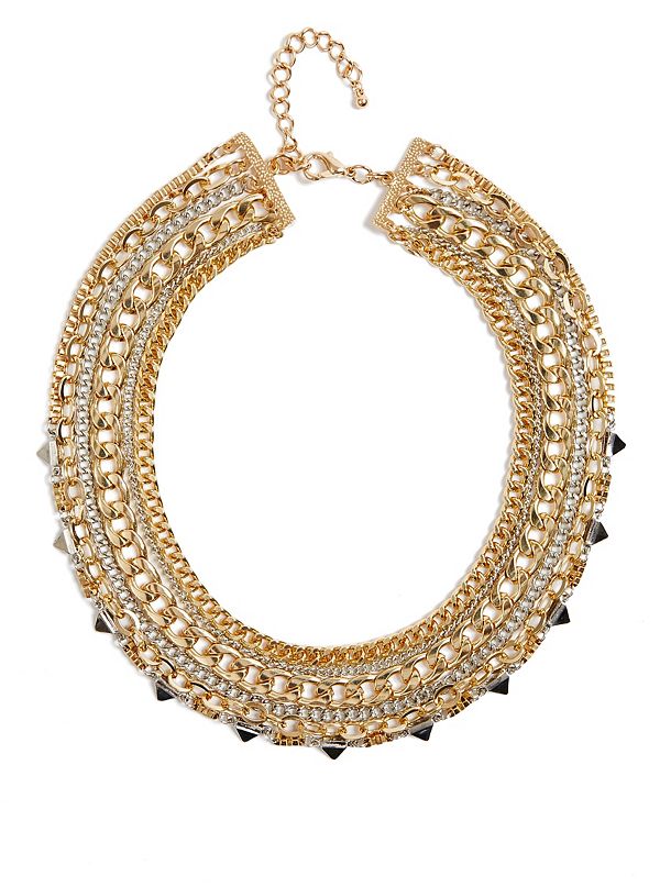 Silver and Gold-Tone Multi-Row Chain Necklace | GUESS.com