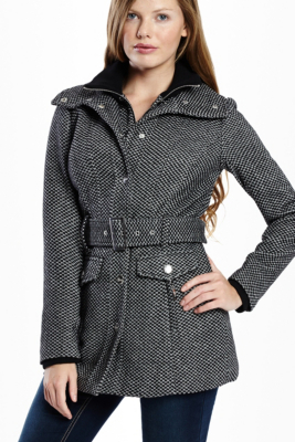 Greer Tweed Belted Coat | GuessFactory.com