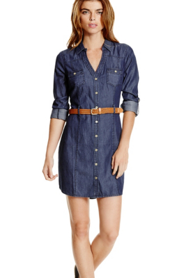 chambray tiered pocket shirtdress