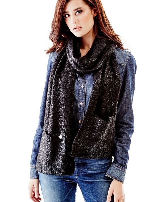 Metallic Cable-Knit Pocket Scarf | GUESS.com