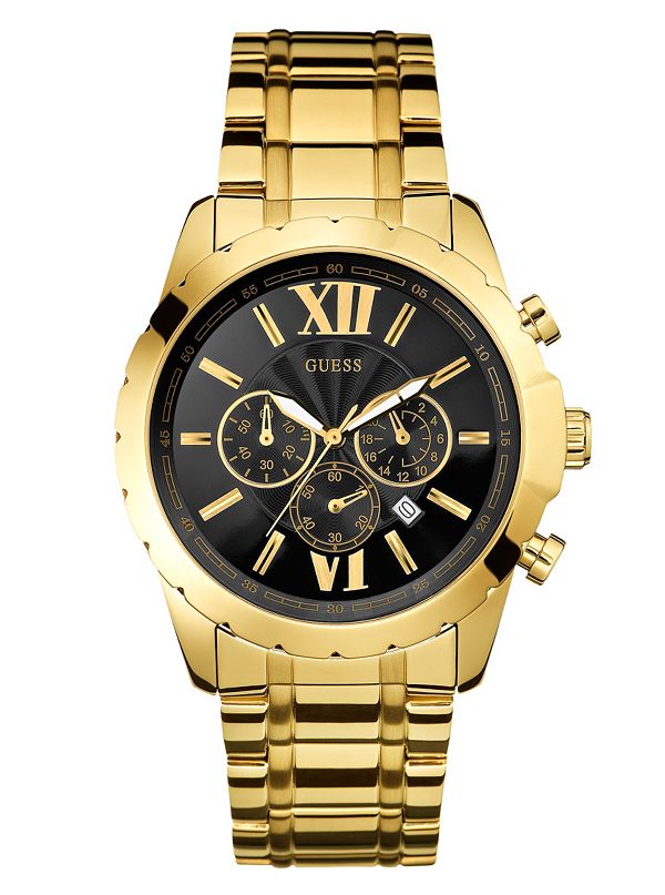 Black and Gold-Tone Roman Numeral Chronograph Watch | GUESS.com
