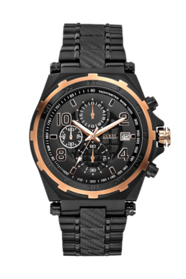 Black and Rose Gold-Tone Masculine Detailed Chronograph Watch | GUESS.com