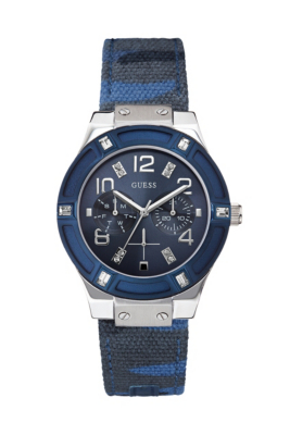 Blue and Silver-Tone Standout Sparkle Watch | GUESS.com