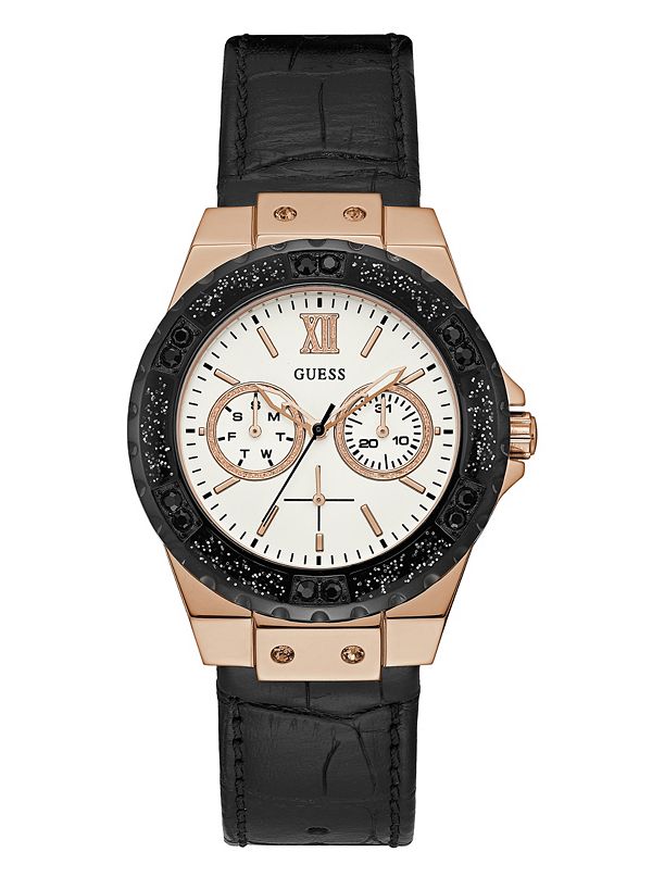 Black and Rose Gold-Tone Multifunction Watch | GUESS.com