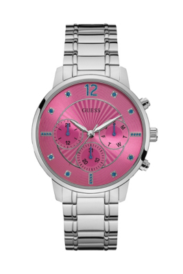 Silver-Tone and Pink Analog Watch | GUESS.com