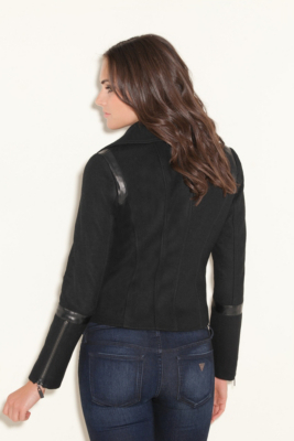 Asymmetrical Zipper Coat with FauxLeather Trim