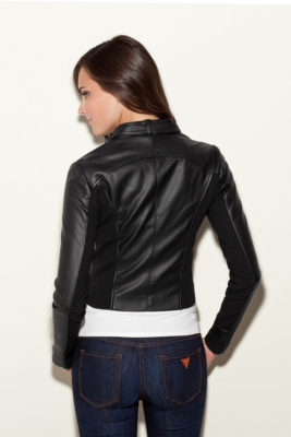 Ribbed-Panel Faux-Leather Jacket | GUESS.com