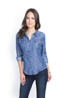Natalie Long-Sleeve Denim Shirt | GUESS.com