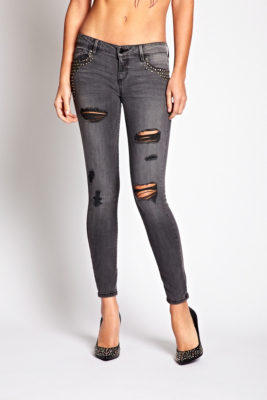 Kate LowRise Grey Skinny Jeans with Stud Embellishments GUESS.ca