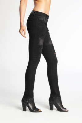 MidRise Studded Moto Black Skinny Jeans