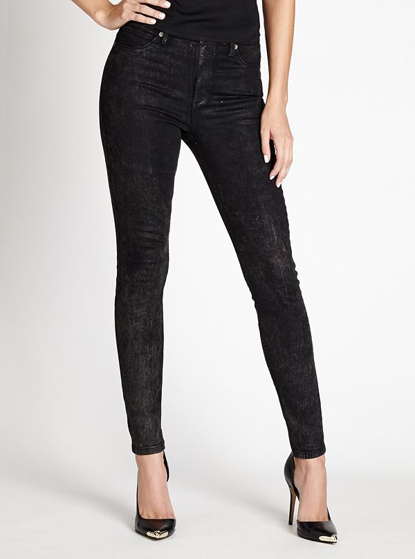 1981 High-Rise Skinny Jeans in Black Landscape Leather Wash | GUESS.com