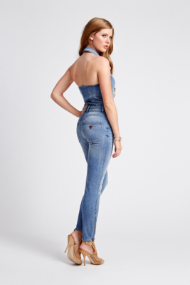 Halter Denim Jumpsuit in Picture Show Wash GUESS.ca