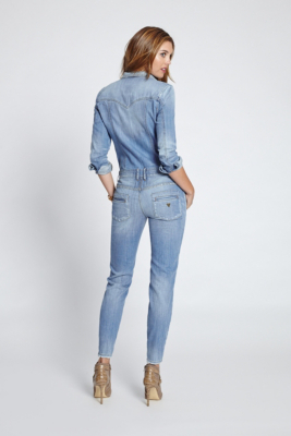 Long-Sleeve Denim Jumpsuit in Canyon Indigo Wash | GUESS.com