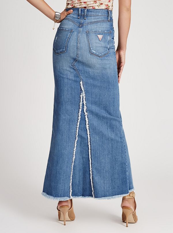 1981 Vintage Long Denim Skirt in Picture Show Wash | GUESS.com