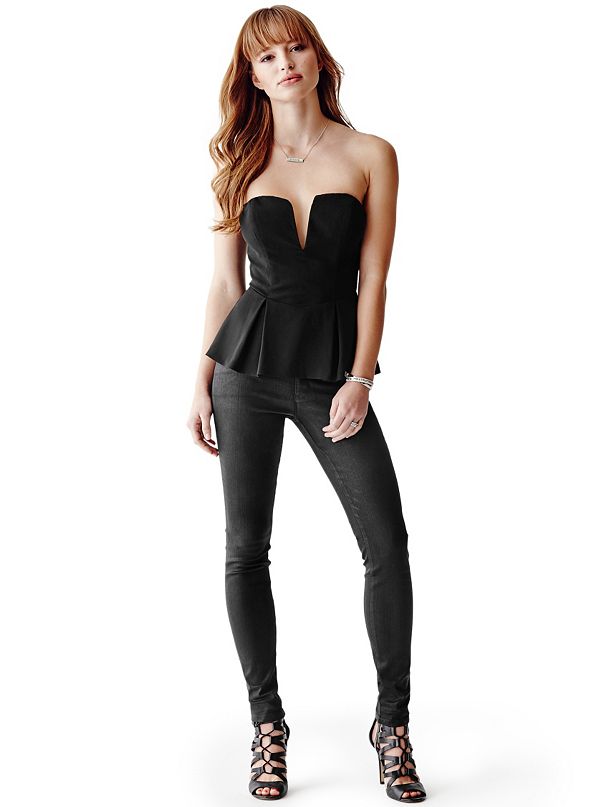 Strapless Plunge Neck Top GUESS com Strapless Plunge Neck Top GUESS com