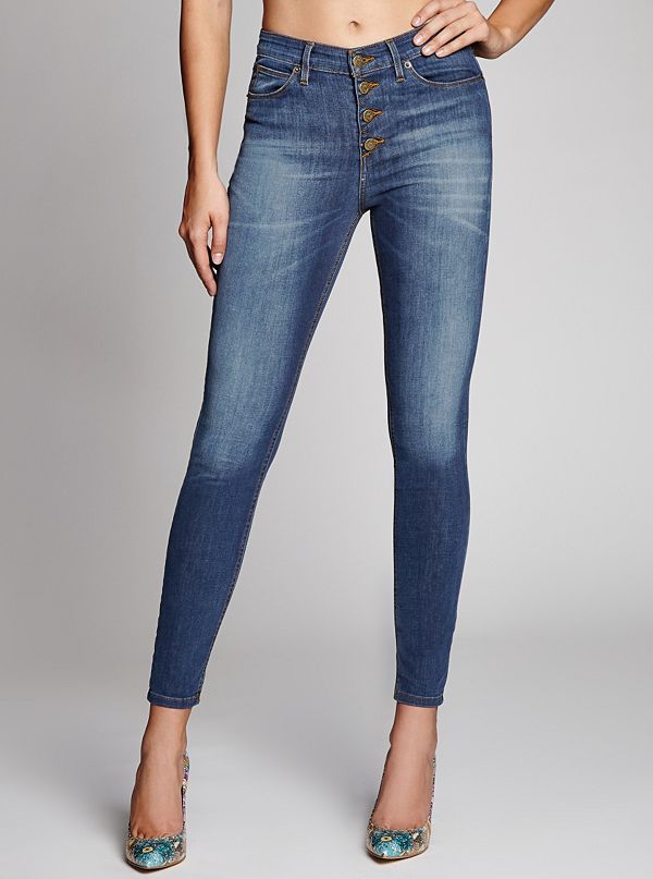 1981 High-Rise Button-Front Skinny Jeans in Ace High Wash | GUESS.com