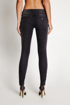 Low-Rise Skinny Jeans with Chains in Faded Noir Wash | GUESS.com