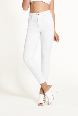 High-Rise 3-Zip Crop Jeans in Optic White | GUESS.com