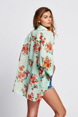 Long-Sleeve Floral Kimono | GUESS.com