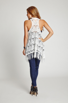 Sleeveless Fringe Lace Vest