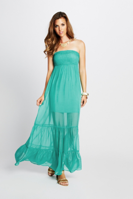 Smocked Silk Maxi Dress | GUESS.com