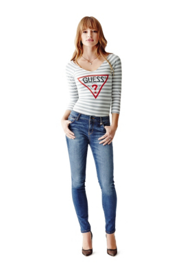 Three Quarter Sleeve Striped Retro Logo Bodysuit