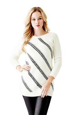 Long Sleeve Diagonal-Stitch Sweater | GUESS.com