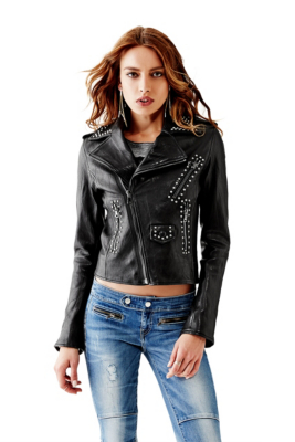 Studded Leather Moto Jacket | GUESS.com