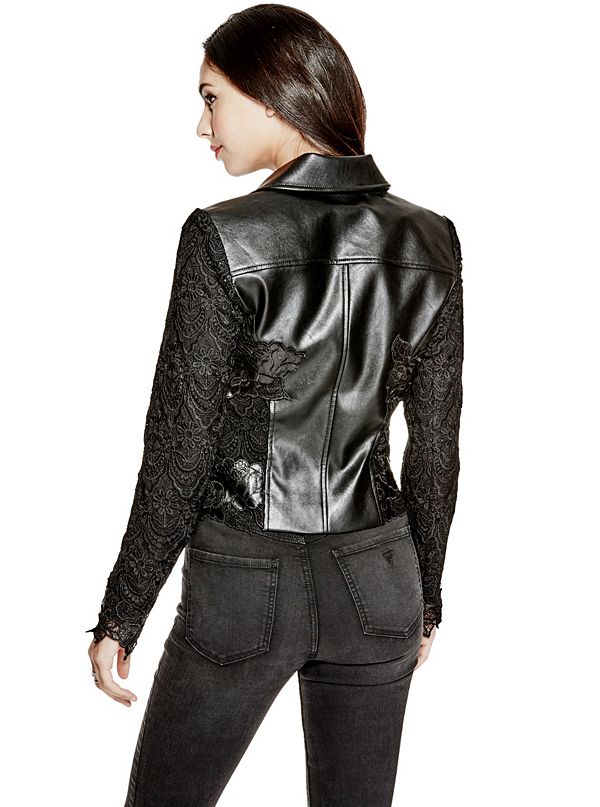 Celeste Faux-Leather Lace Moto Jacket | GUESS.com
