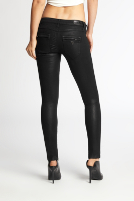LowRise Black MotoSeam Skinny Jeans with Clear Coating
