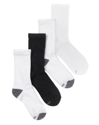 Hanes Fit Women's Black/White Cushion Crew Socks with Arch Support 4pk ...