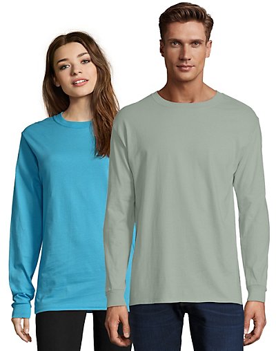 thumbnail 30  - Hanes Long Sleeve T Shirt 100% Cotton Adult Beefy Tee Thicky Heavy S-3XL 5186