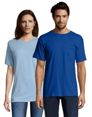 Hanes Mens T Shirt Beefy Adult Pocket 100% Cotton Blank Short Sleeve Plain Chest