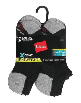 No Show Socks 12-Pack Hanes Super Low Mens FreshIQ X-Temp Black or White sz  6-12