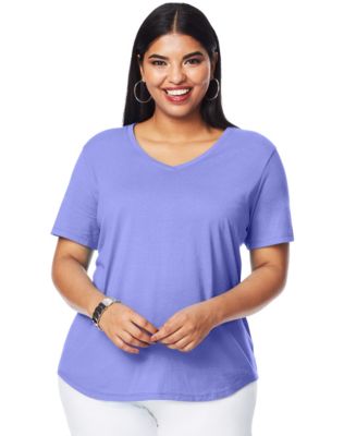 Just My Size Women's Plus-Size Short Sleeve V-Neck Tee, Paleo Pink, 4X