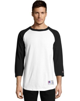 Champion T-Shirt Tee Baseball Raglan Long Sleeve Tag Free Ribbed 100% ...