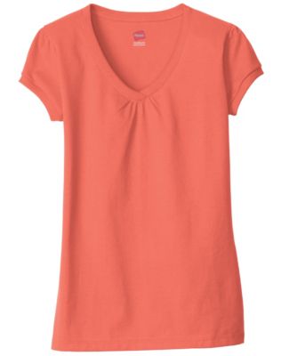 Hanes Girls Shirred V Neck T Shirt Style K701