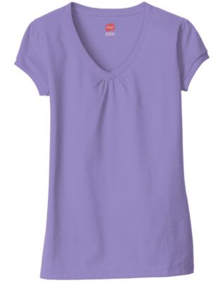 Hanes Girls Shirred V Neck T Shirt   style K701  