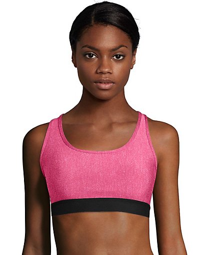 Hanes Sport3;: Comfortable Performance Gear Hanes Sport3; builds on our comfort heritage with innovative technologies to give you the looks that fit your life, your sport, and your style. Performance compression racerback sports bra maximizes your moves and minimizes your bounce. Cool Comfort3; fabric rapidly wicks away sweat to keep you cooler. Wirefree compression styling with ample spandex fabric for minimum motion during workouts. Racerback design gives you more range of motion. Medium support. Tag-free for itch-free workouts.